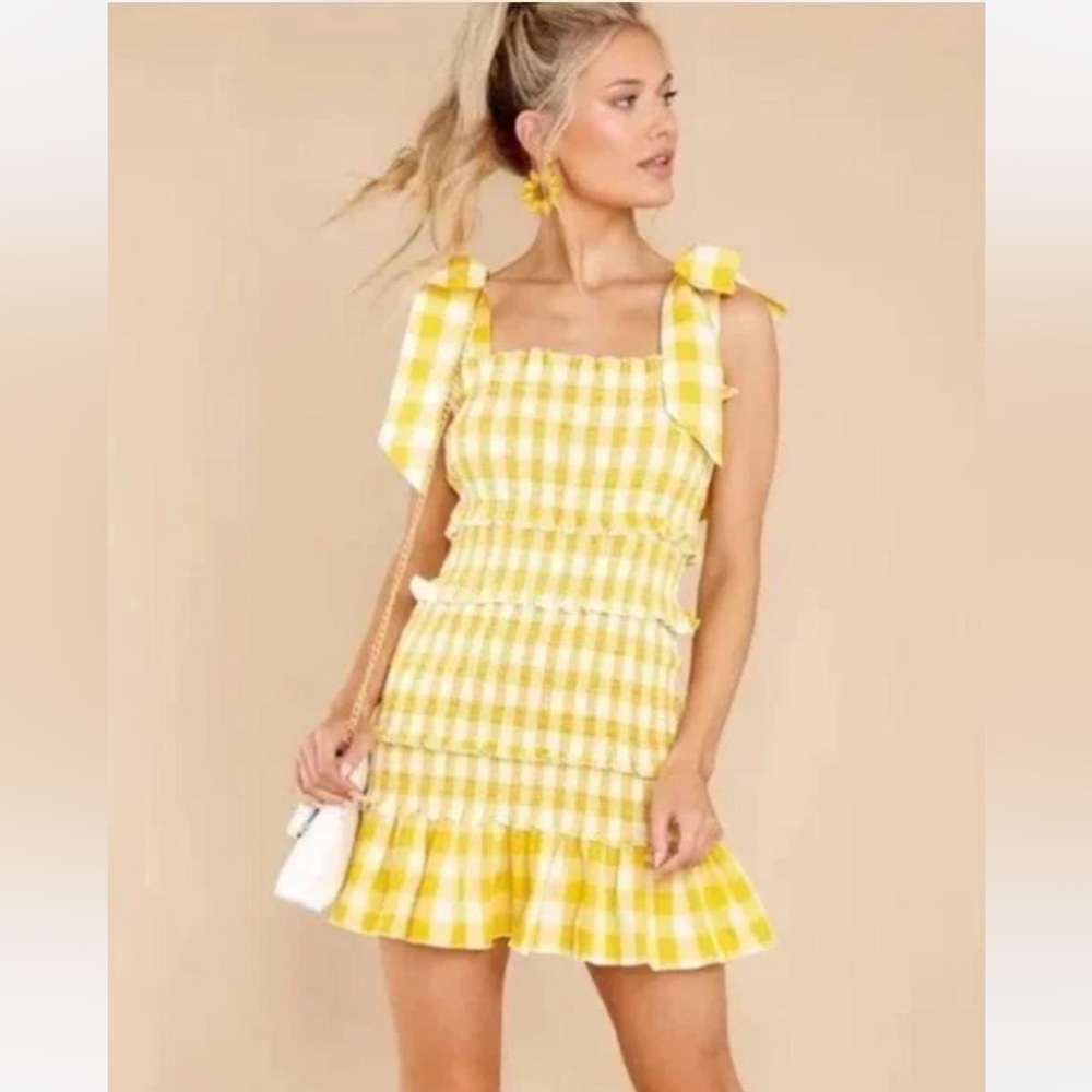 Yellow Gingham Ruffle Mini Dress - Picture 8 of 8